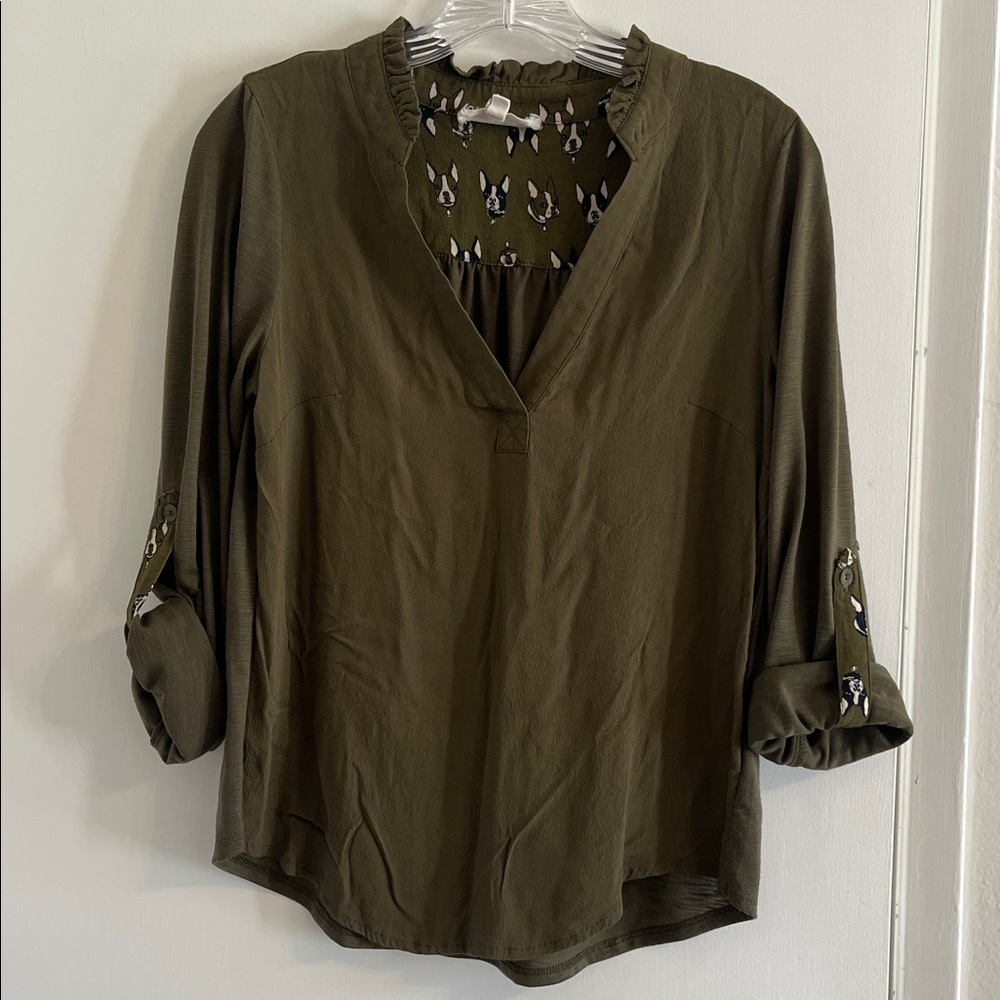 Anthropologie Olive Green V-Neck Blouse